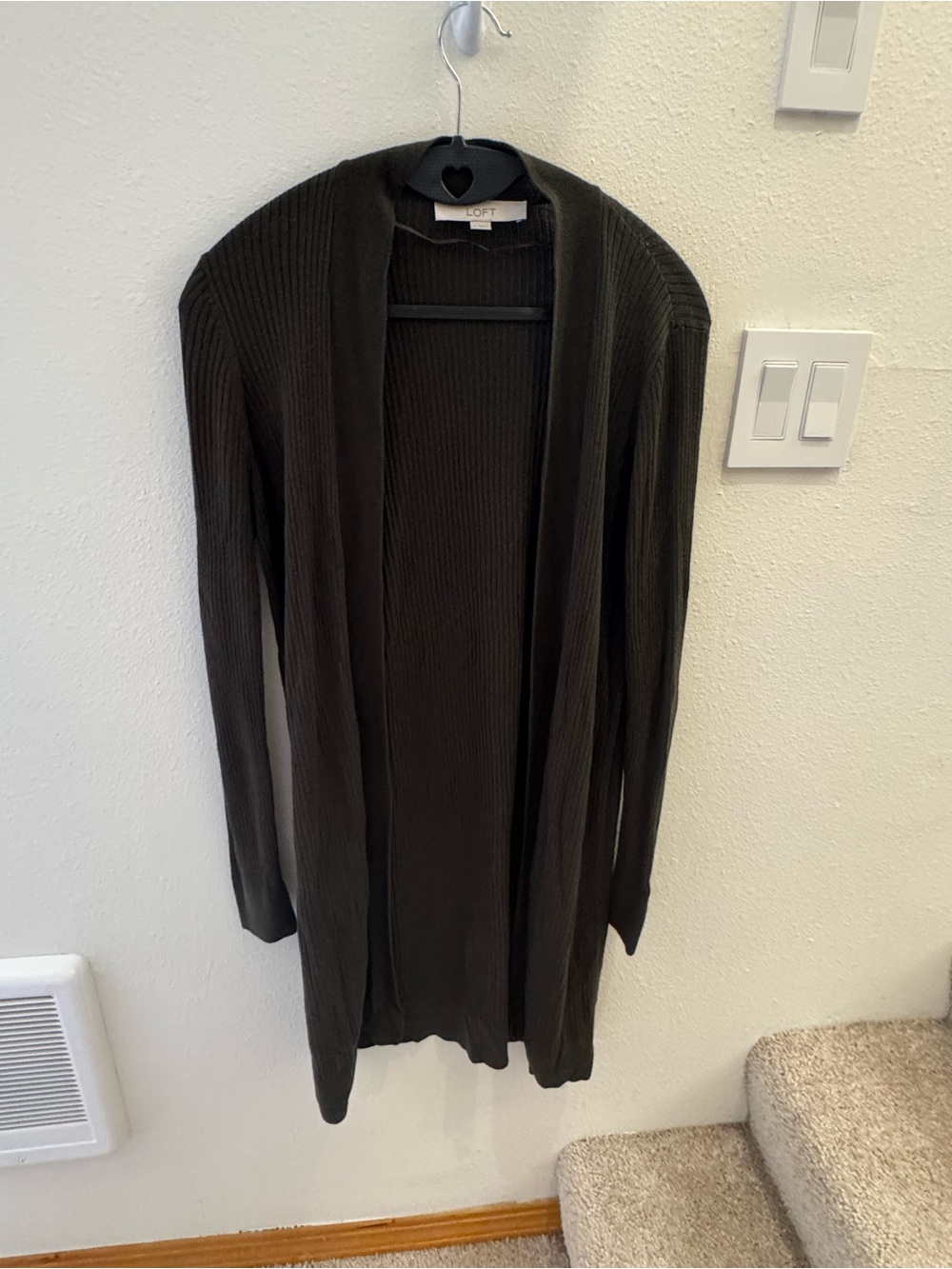 LOFT Open-Front Ribbed Cardigan - Olive Green